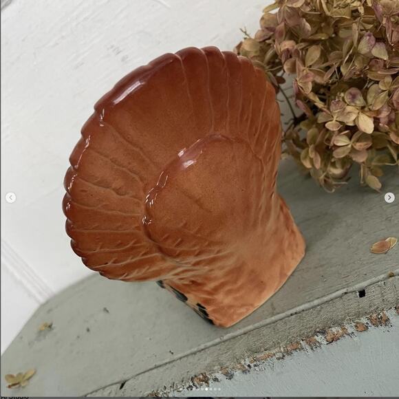 Vintage Turkey Planter Thanksgiving Dinner Table Centerpiece Ceramic Brown Black - Picture 7 of 10